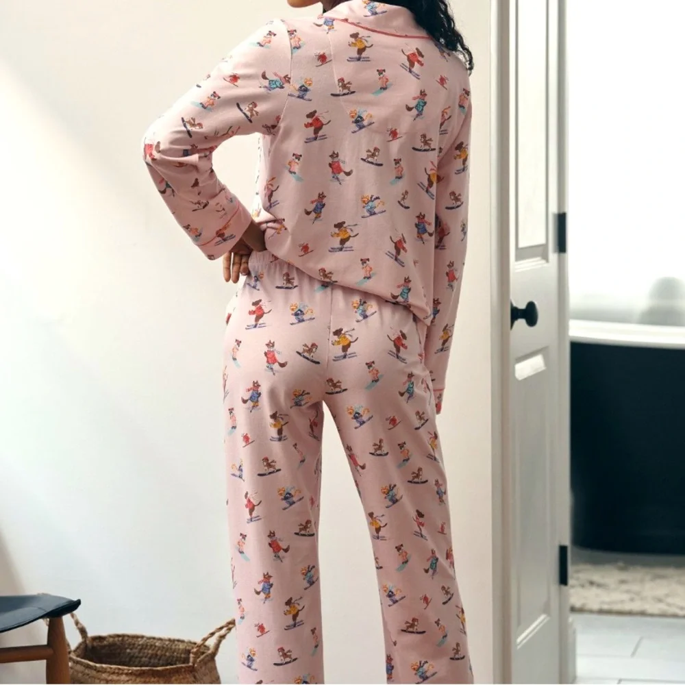 Cats and dogs skiing ⛷️ Bed head pjs ski season pink soft long sleeve pajamas 1x